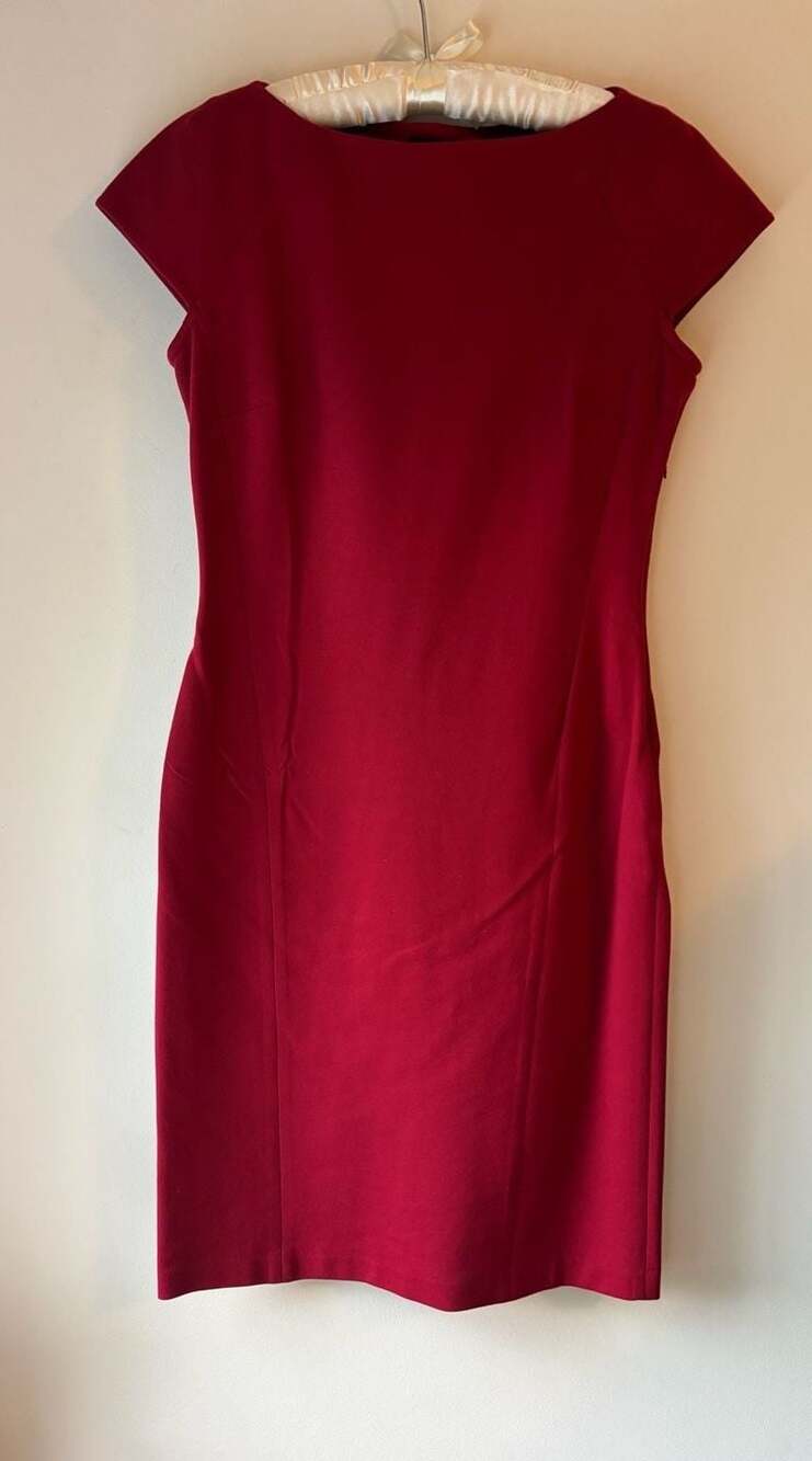 Josie Natori Red Viscose Blend Cap Sleeve Sheath Dress Size 6